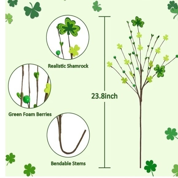 St. Patricks Day Green Clover Pip Berries Floral Pick Stem Spray Branch - Picture 4 of 11